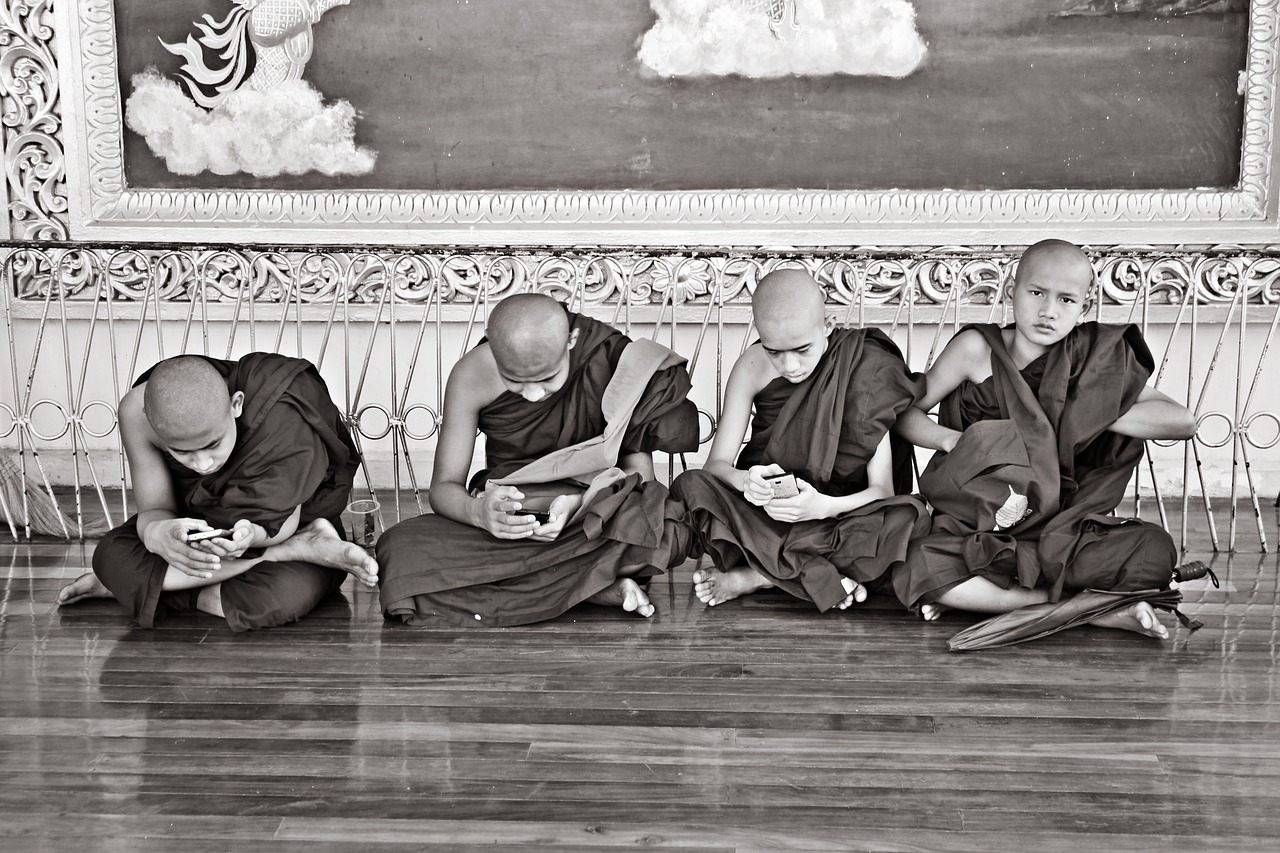 monks with smartphones